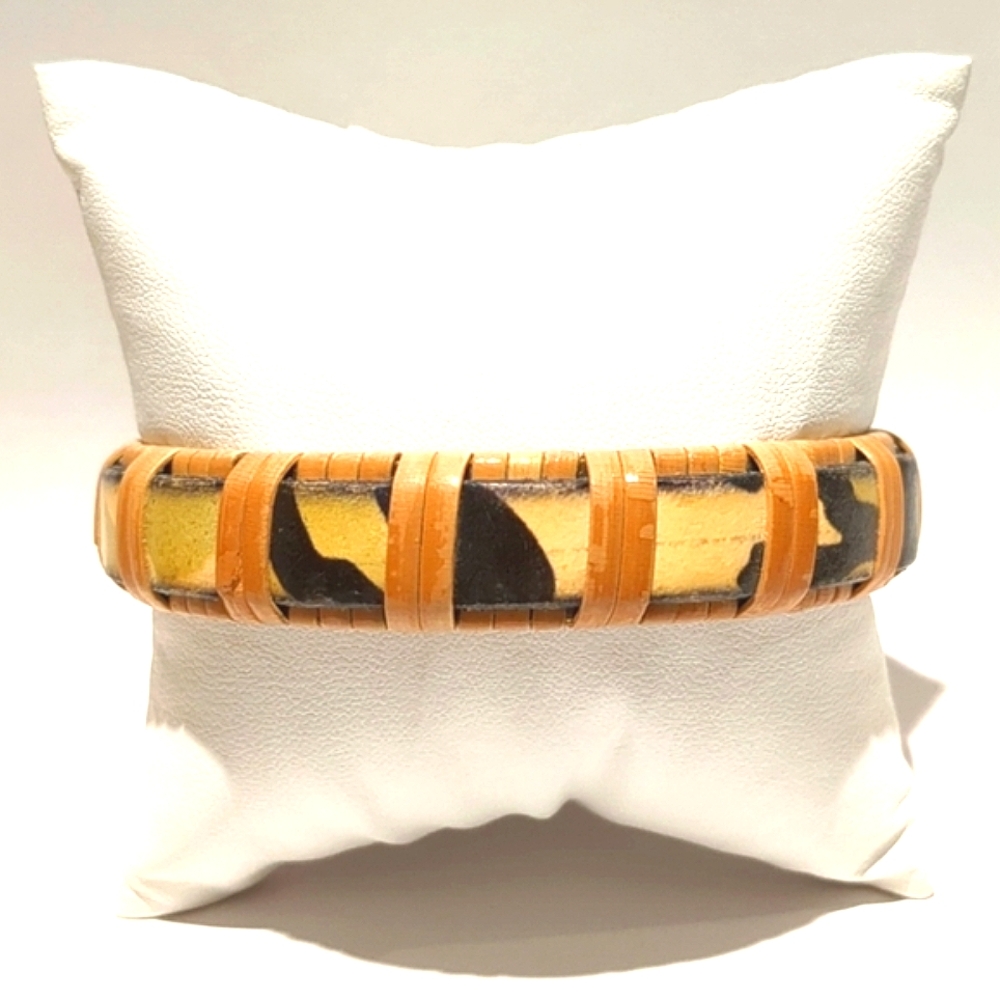 "Nantucket Basket" Rattan & Leather Wrap Bangle Bracelet